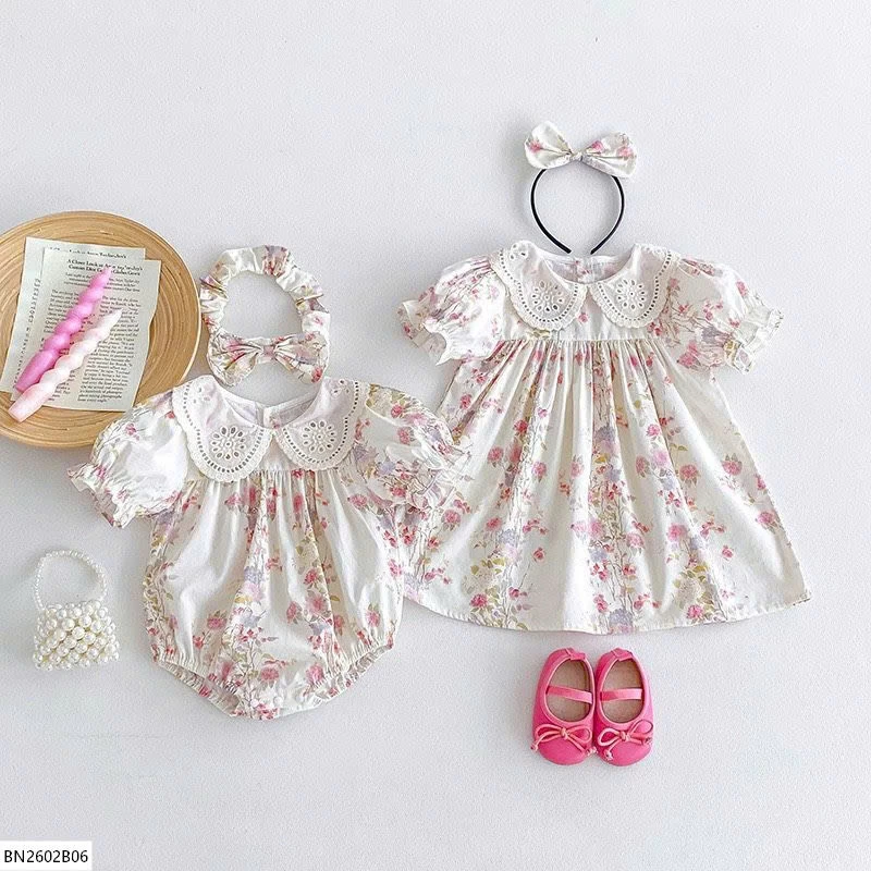 VÁY- BODY CỔ ĐIỆU KÈM BỜM CHO BÉ