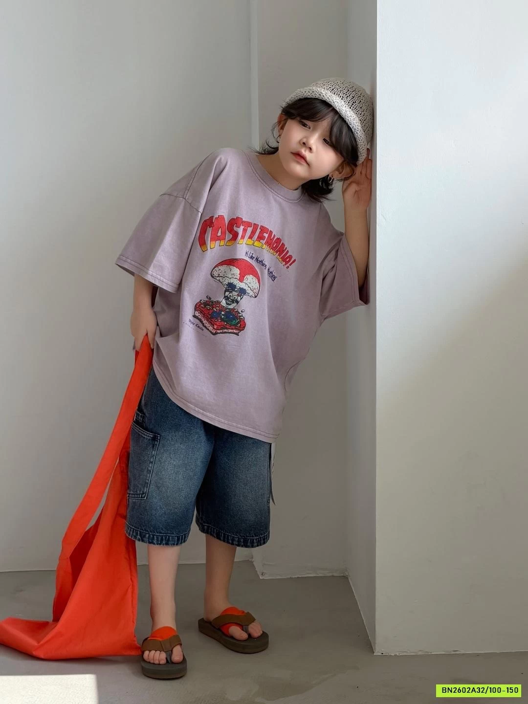 ÁO THUN TÍM MIX SHORT JEANS MÁC TÚI