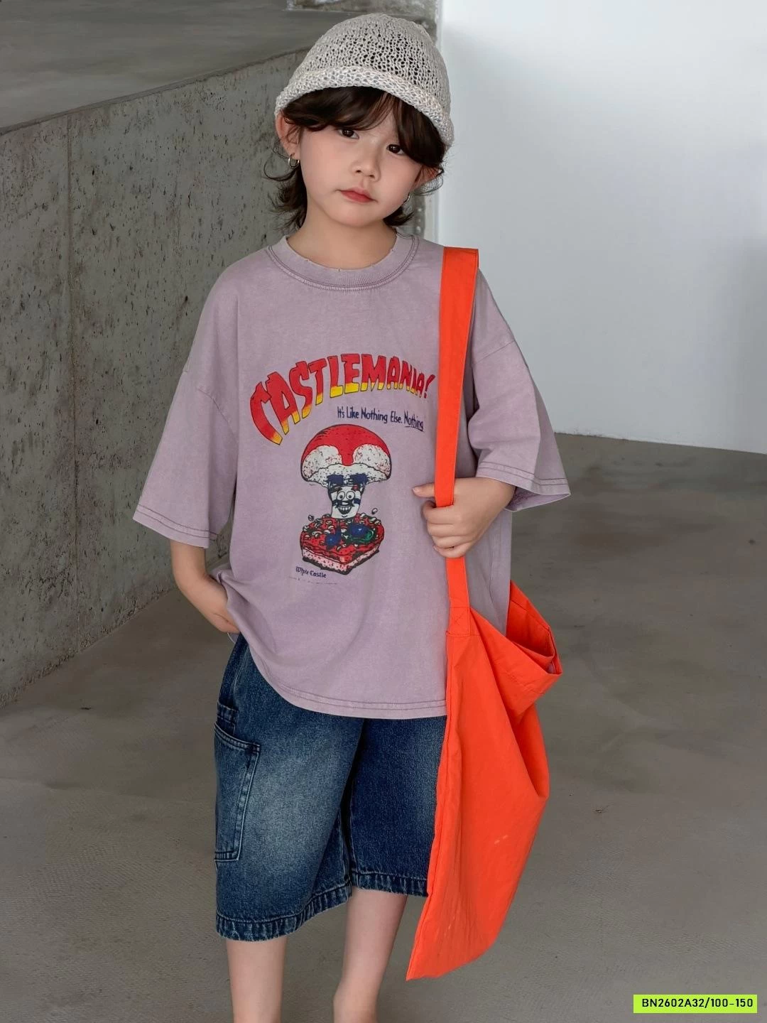 ÁO THUN TÍM MIX SHORT JEANS MÁC TÚI