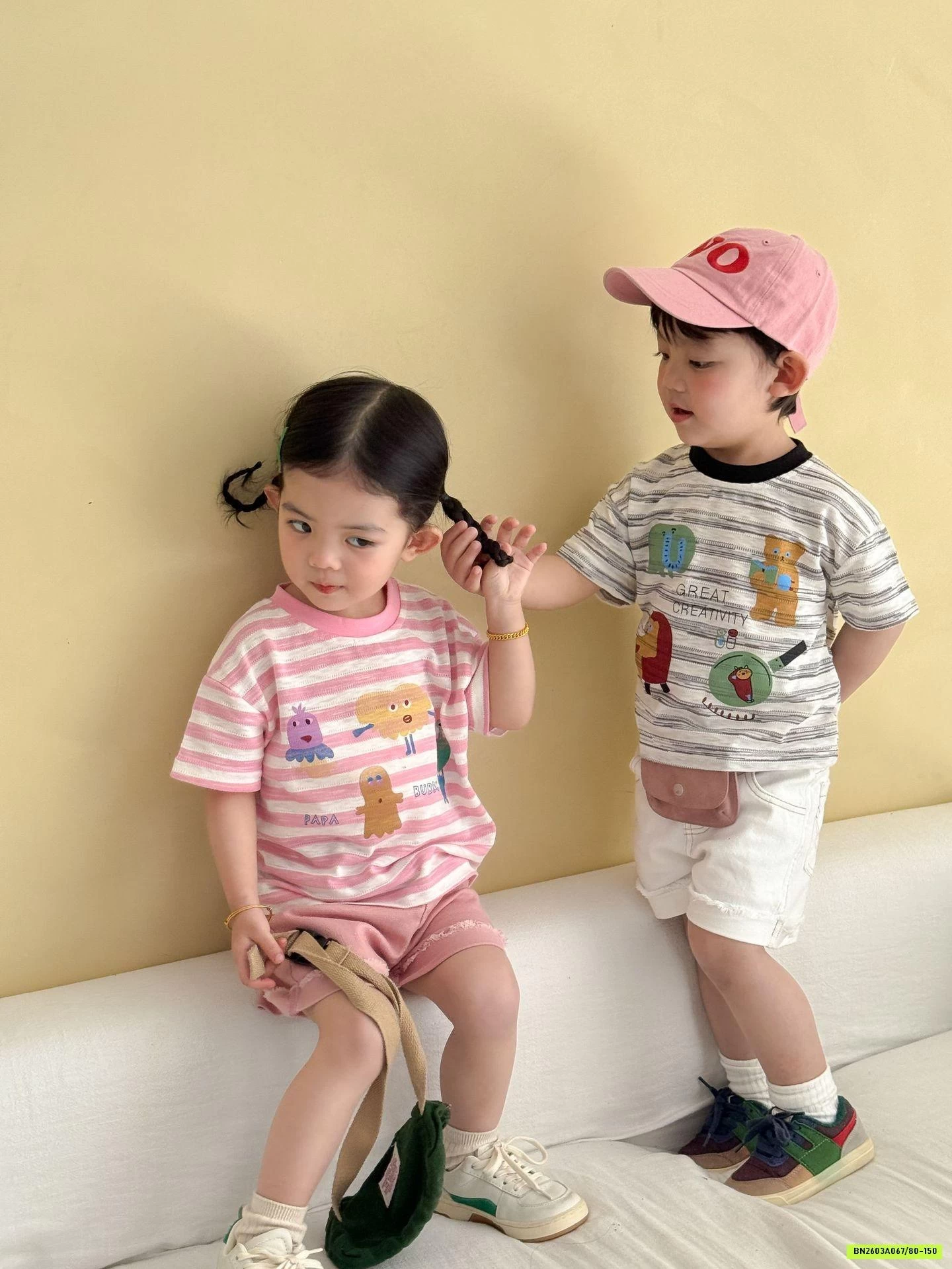 ÁO KẺ KUTE MIX SHORT GẤP GẤU