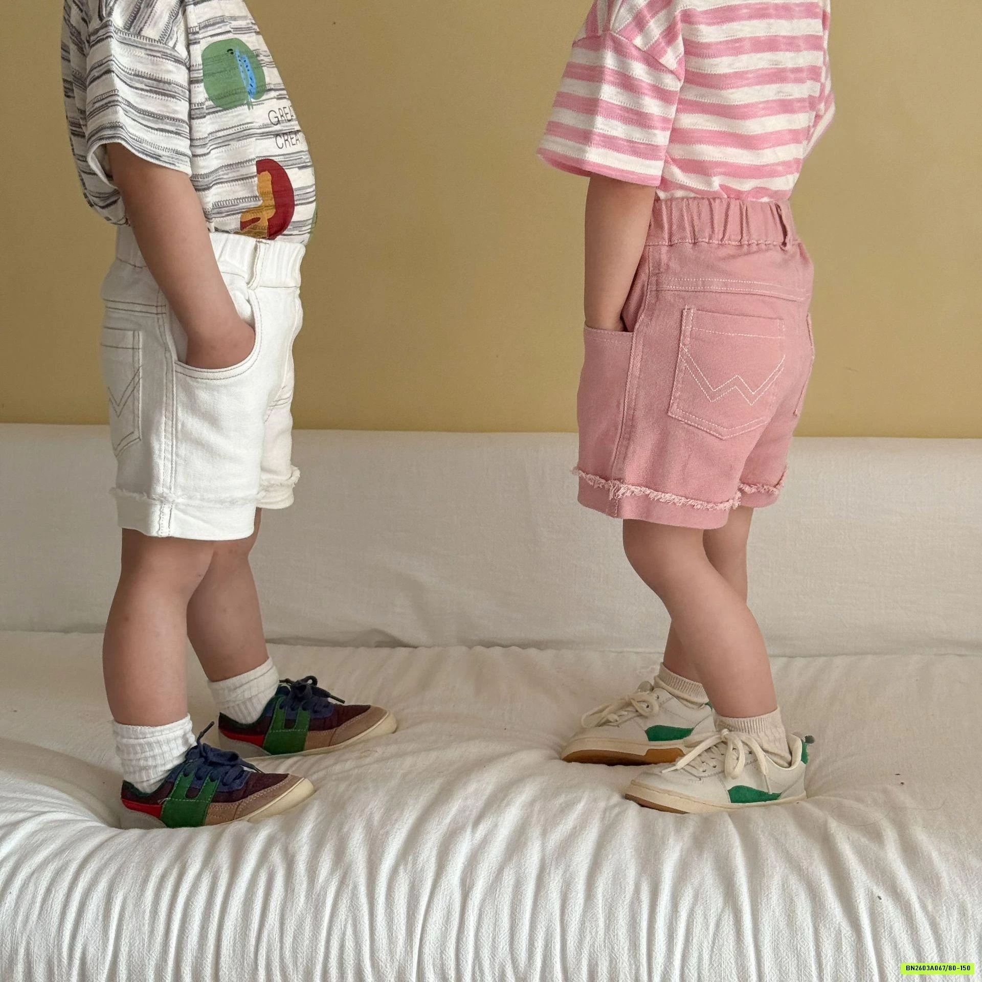 ÁO KẺ KUTE MIX SHORT GẤP GẤU