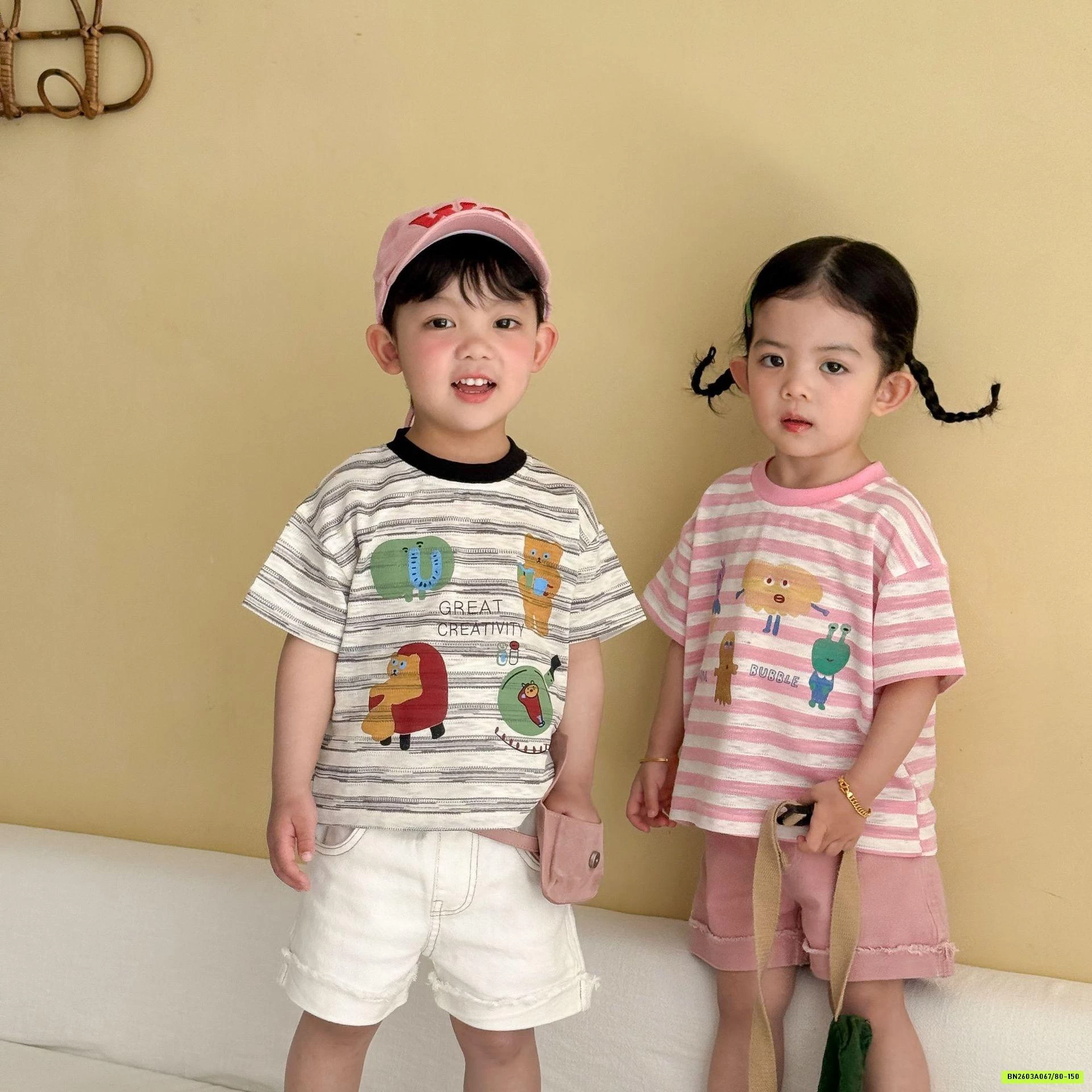 ÁO KẺ KUTE MIX SHORT GẤP GẤU