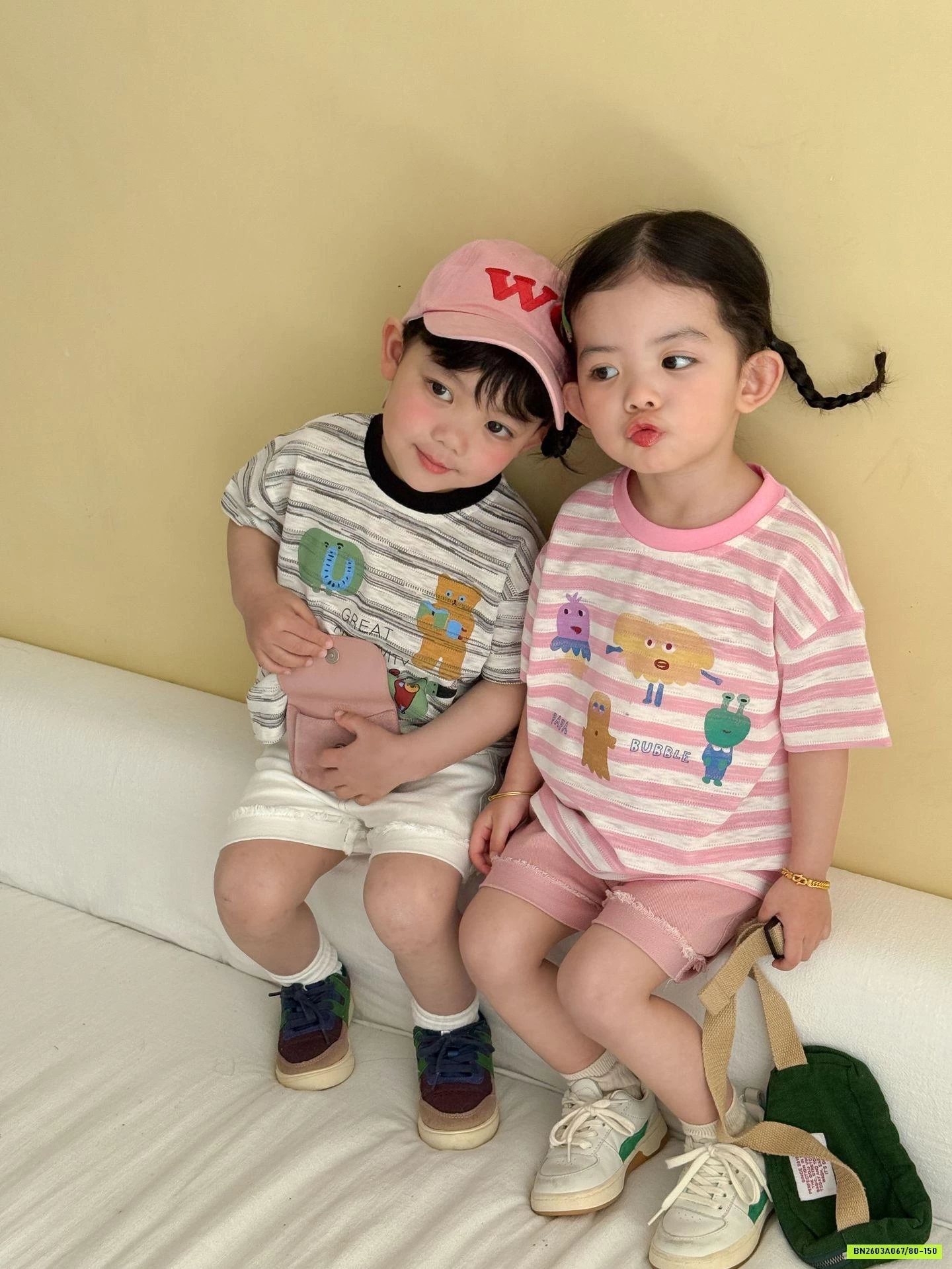 ÁO KẺ KUTE MIX SHORT GẤP GẤU