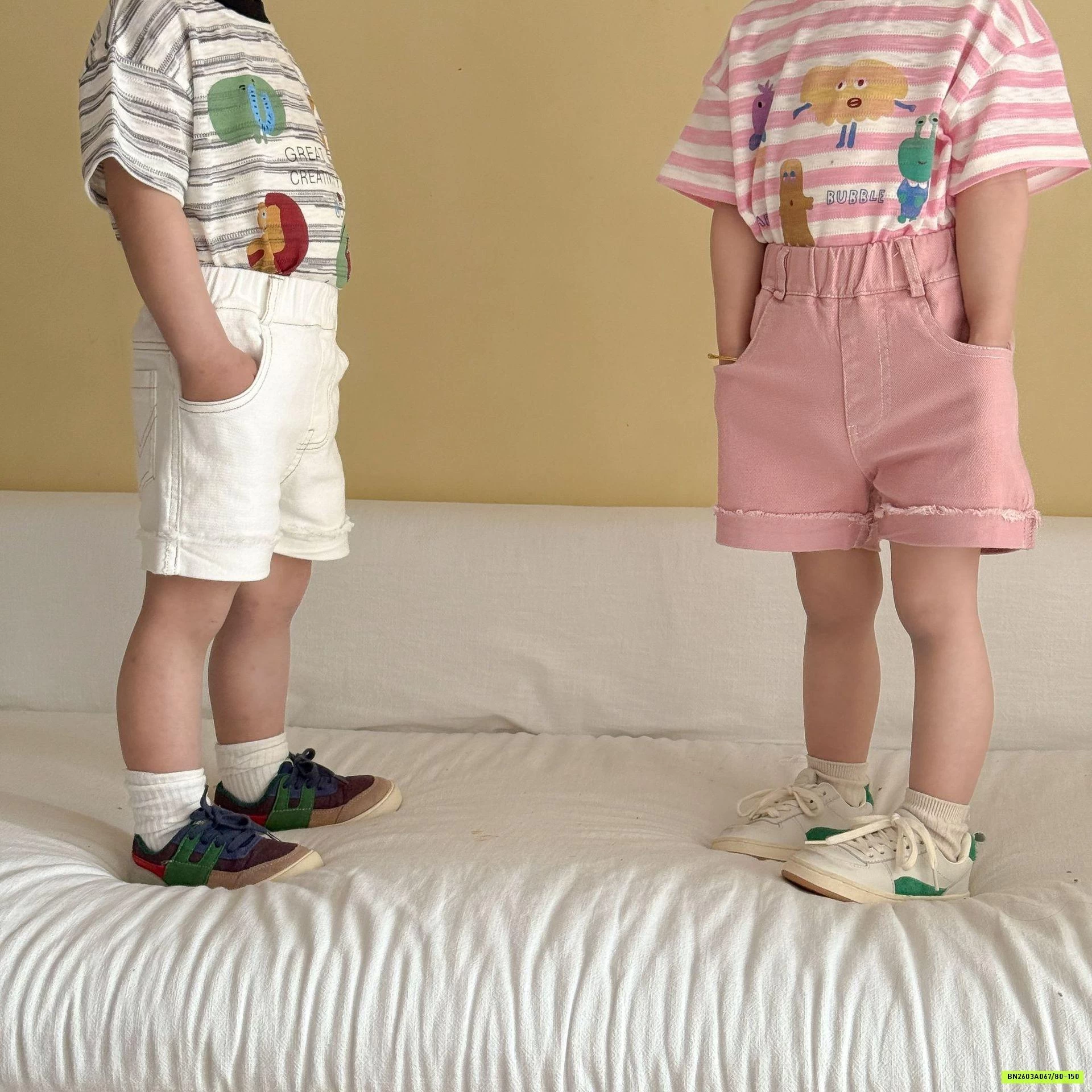 ÁO KẺ KUTE MIX SHORT GẤP GẤU