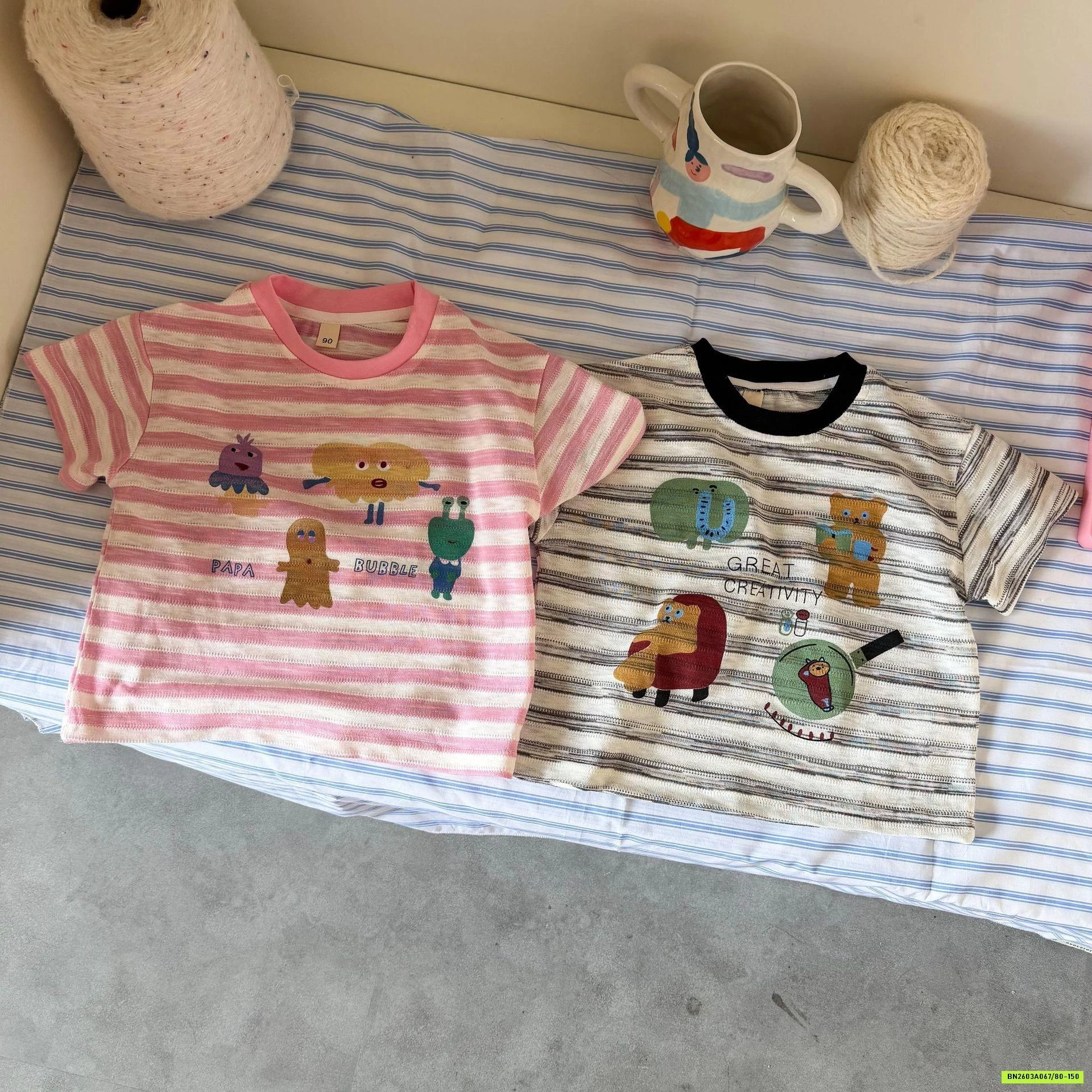 ÁO KẺ KUTE MIX SHORT GẤP GẤU