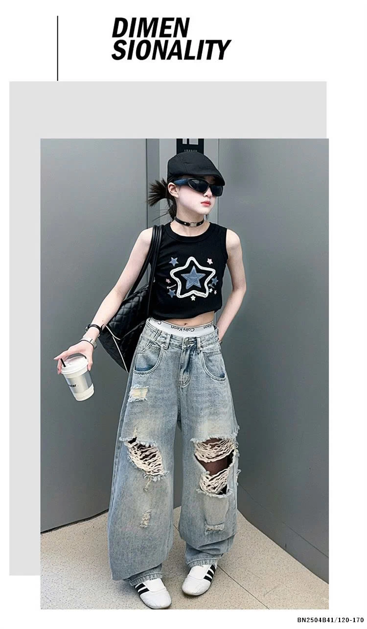 SÉT ÁO CROPTOP NGÔI SAO MIX JEAN RÁCH