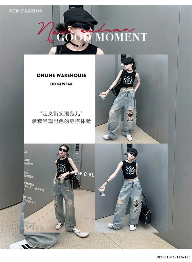 SÉT ÁO CROPTOP NGÔI SAO MIX JEAN RÁCH