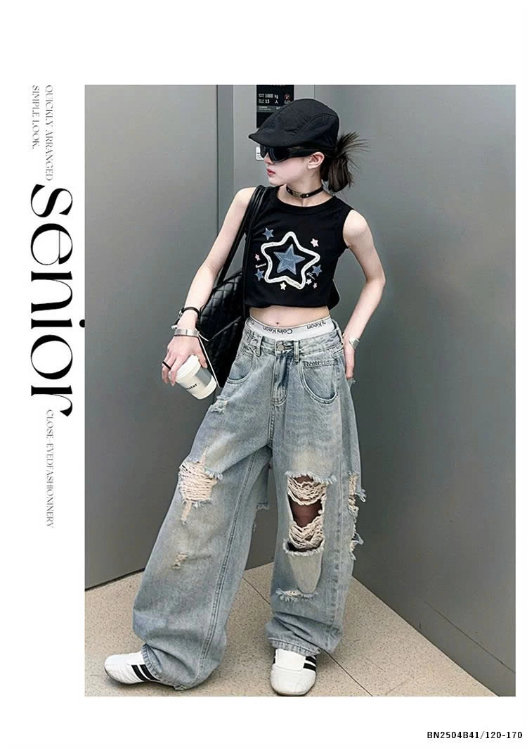 SÉT ÁO CROPTOP NGÔI SAO MIX JEAN RÁCH