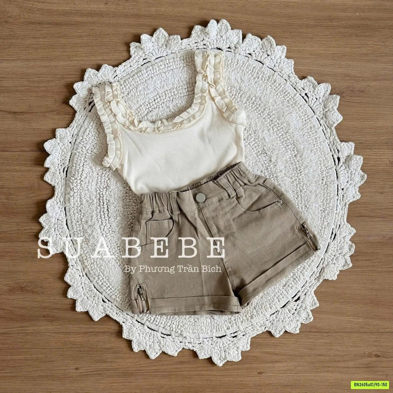 ÁO 2 DÂY VIỀN BÈO MIX SHORT T&QKIDS