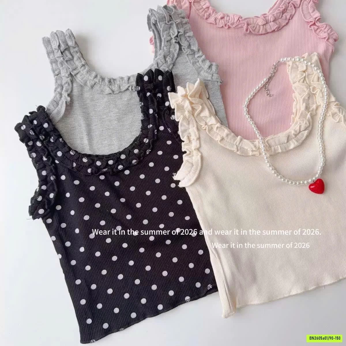 ÁO 2 DÂY VIỀN BÈO MIX SHORT T&QKIDS