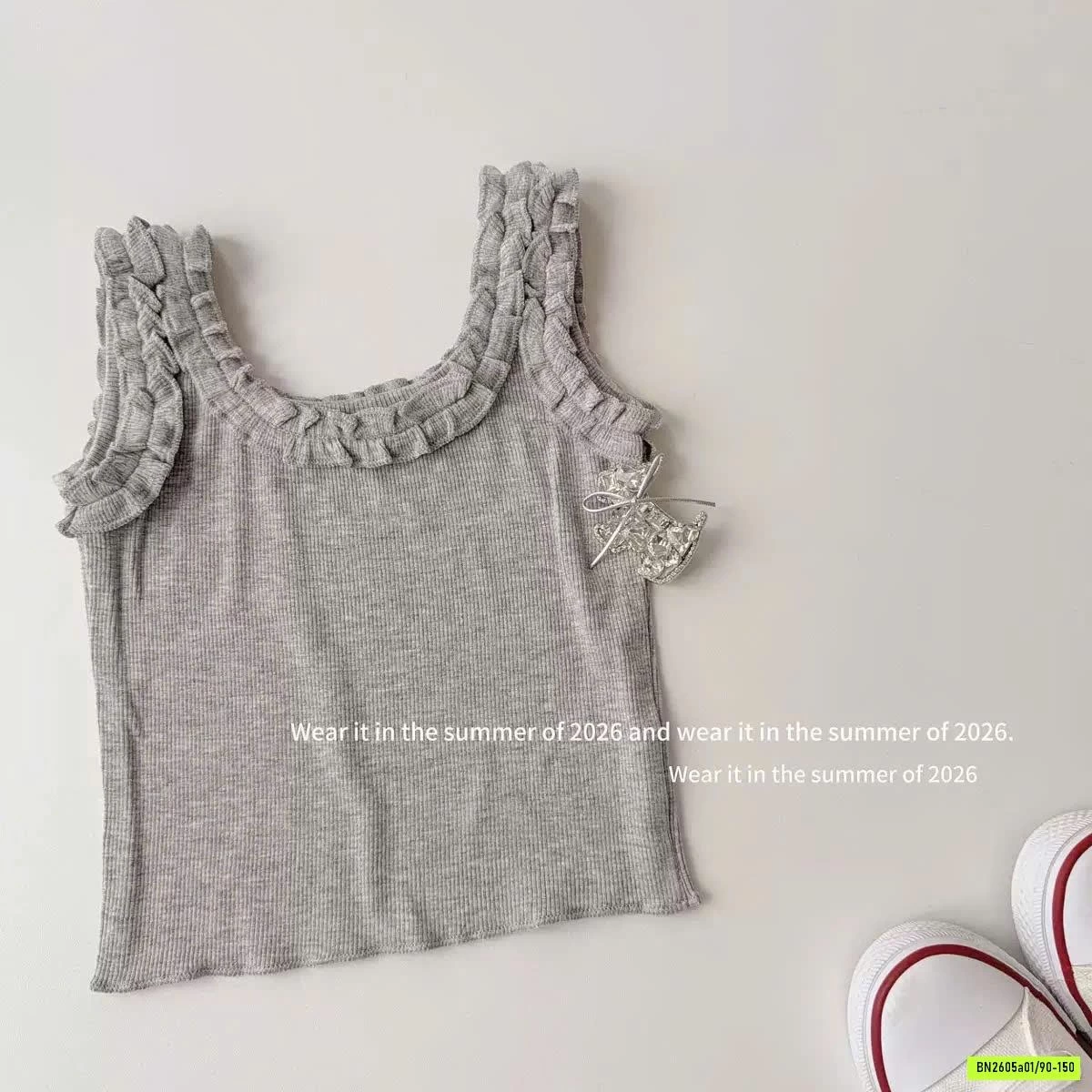 ÁO 2 DÂY VIỀN BÈO MIX SHORT T&QKIDS
