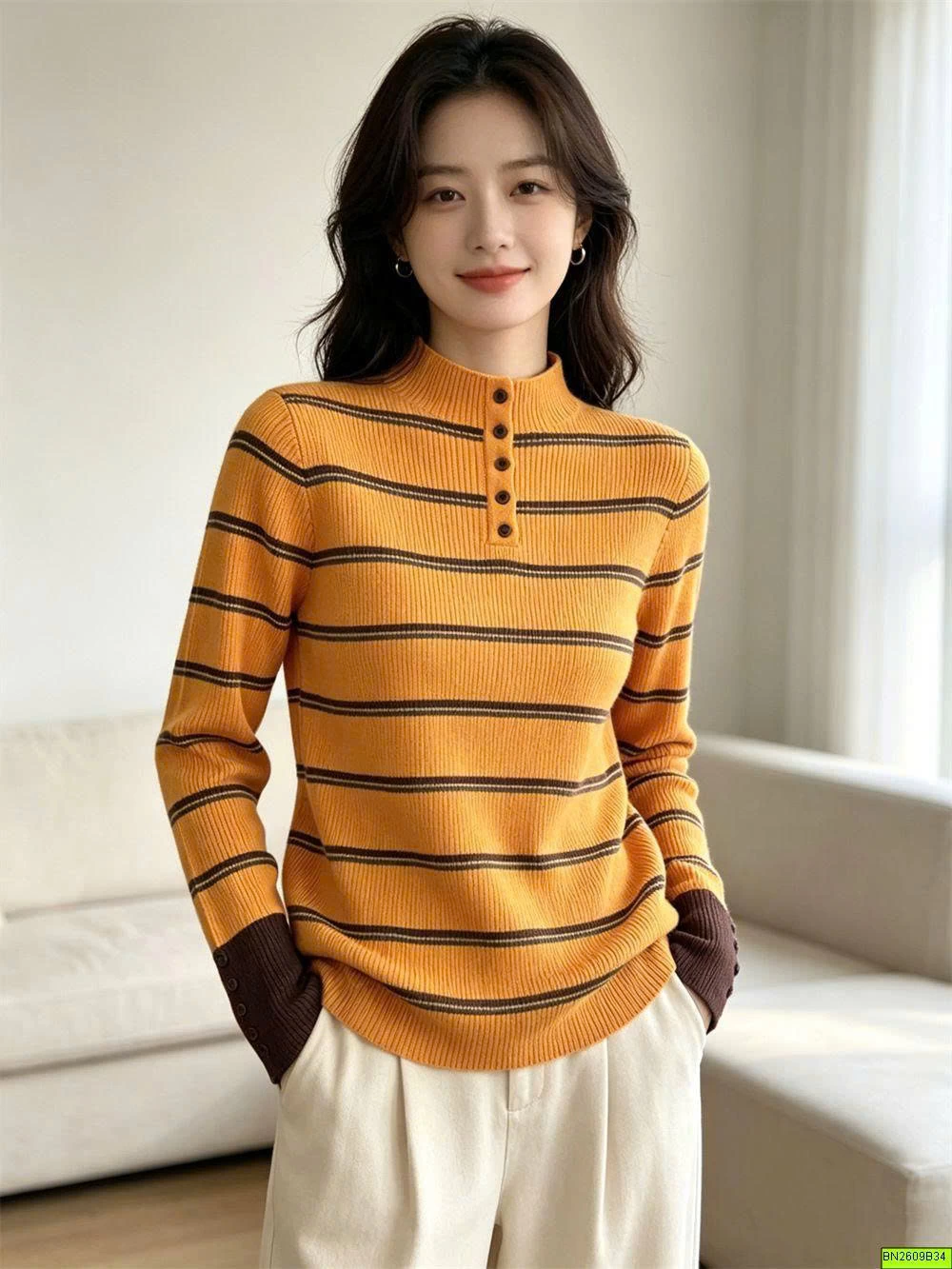 ÁO LEN KẺ NGANG DÀI TAY CÚC CỔ