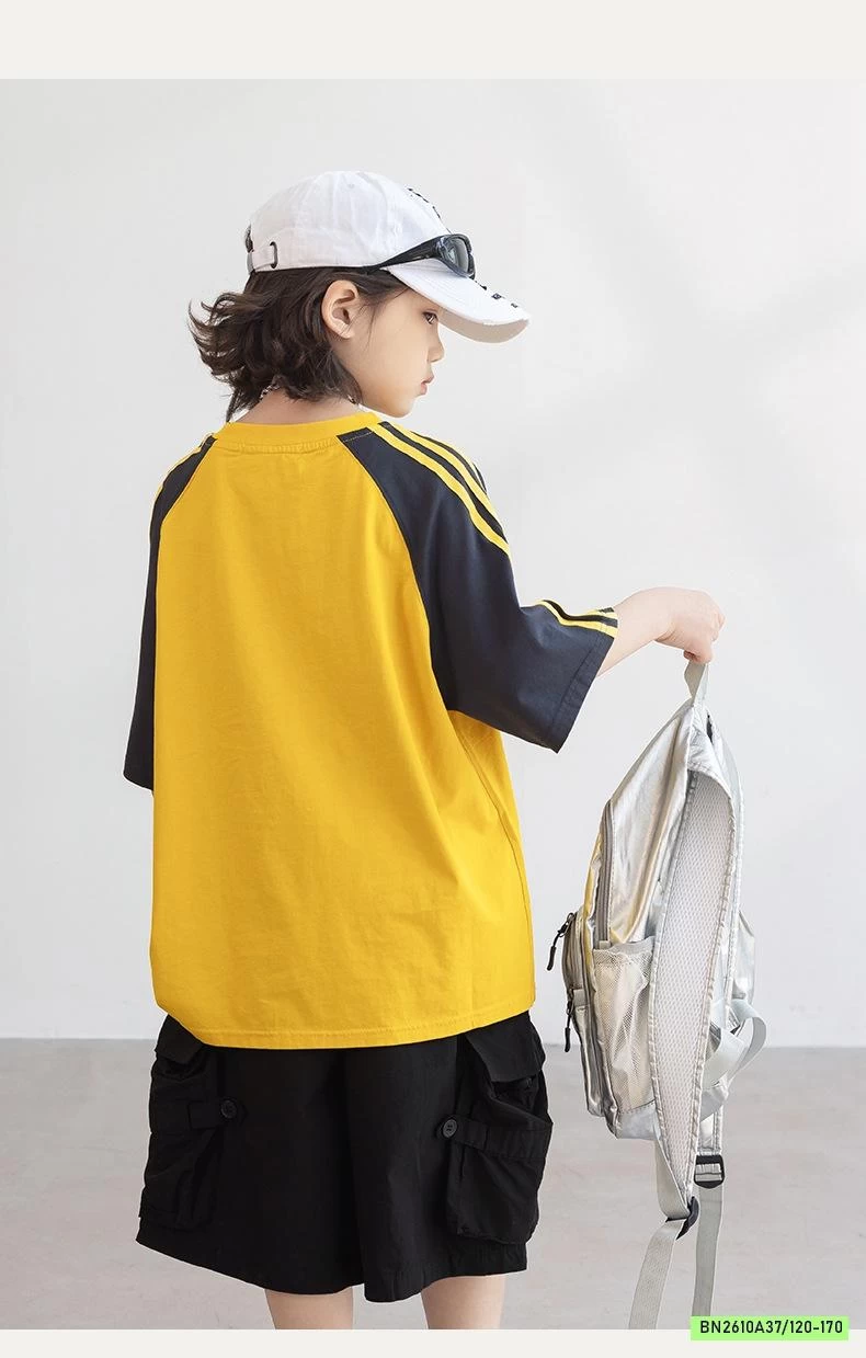 ÁO THUN VÀNG PHỐI TAY SỌC VAI