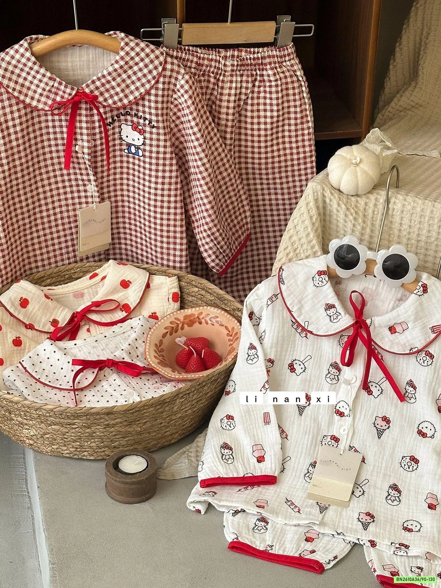 PIZAMA XÔ ĐŨI CỔ SEN LINANXI KITTY