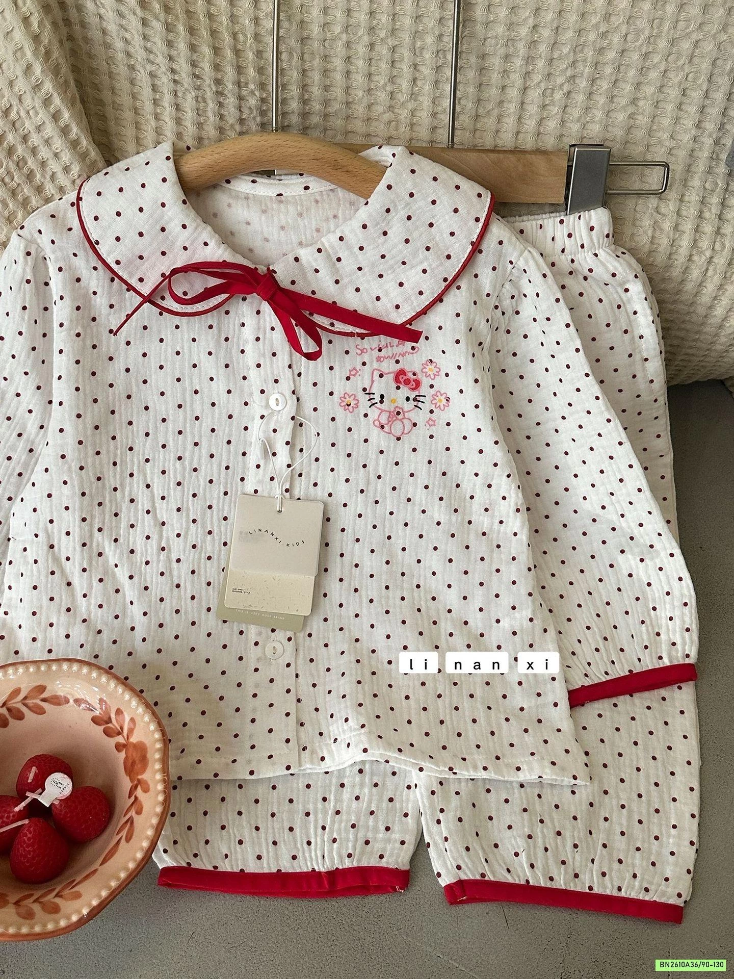 PIZAMA XÔ ĐŨI CỔ SEN LINANXI KITTY