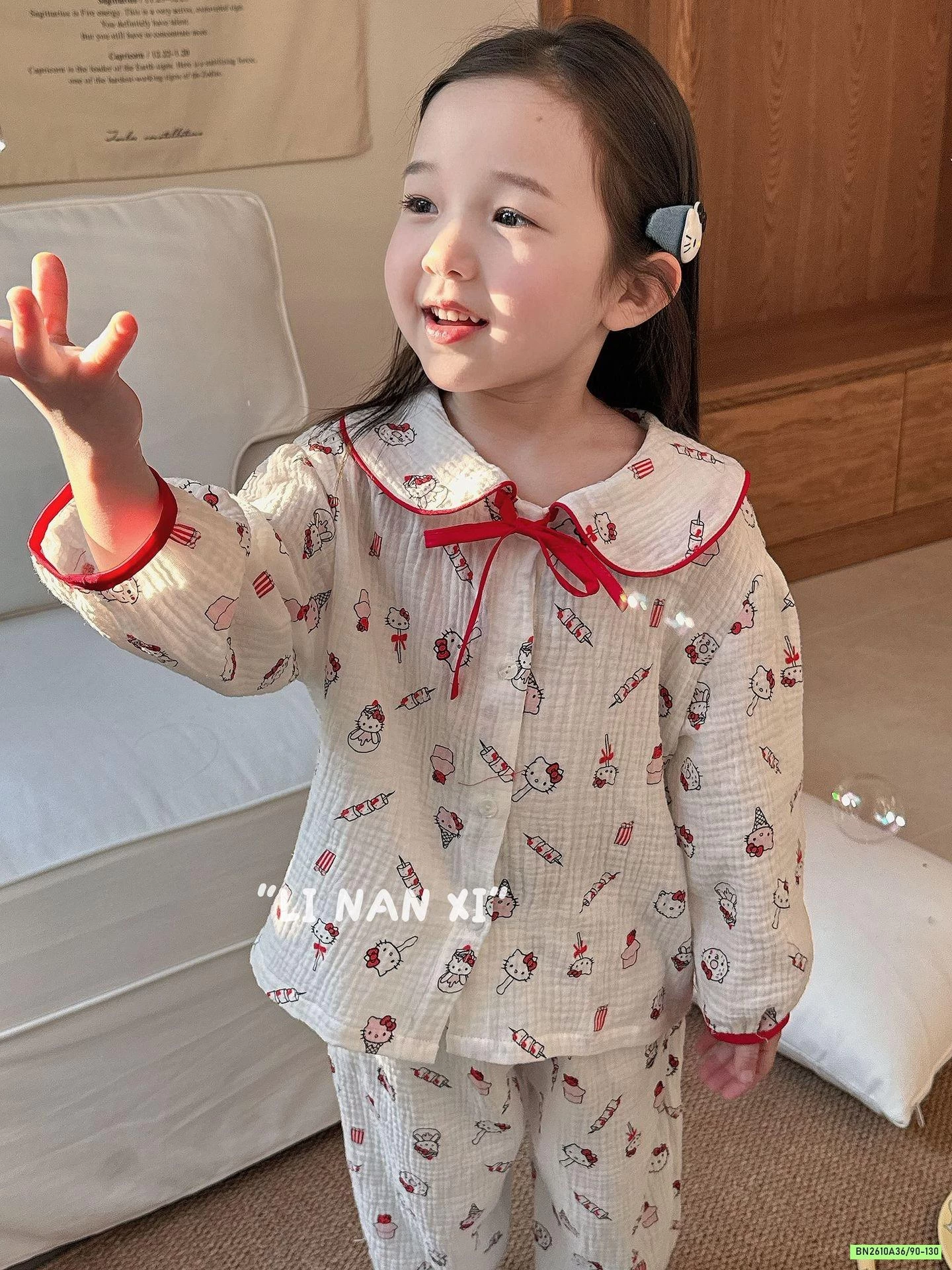 PIZAMA XÔ ĐŨI CỔ SEN LINANXI KITTY