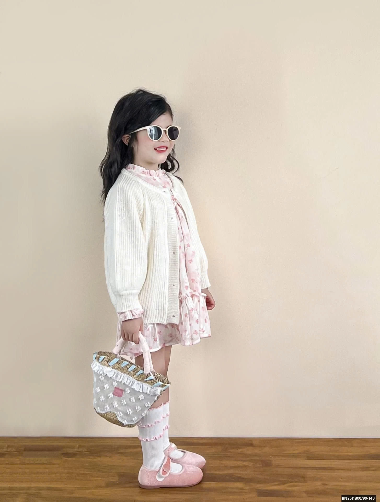 SÉT ÁO KHOÁC LEN MIX ĐẦM HOA HỒNG