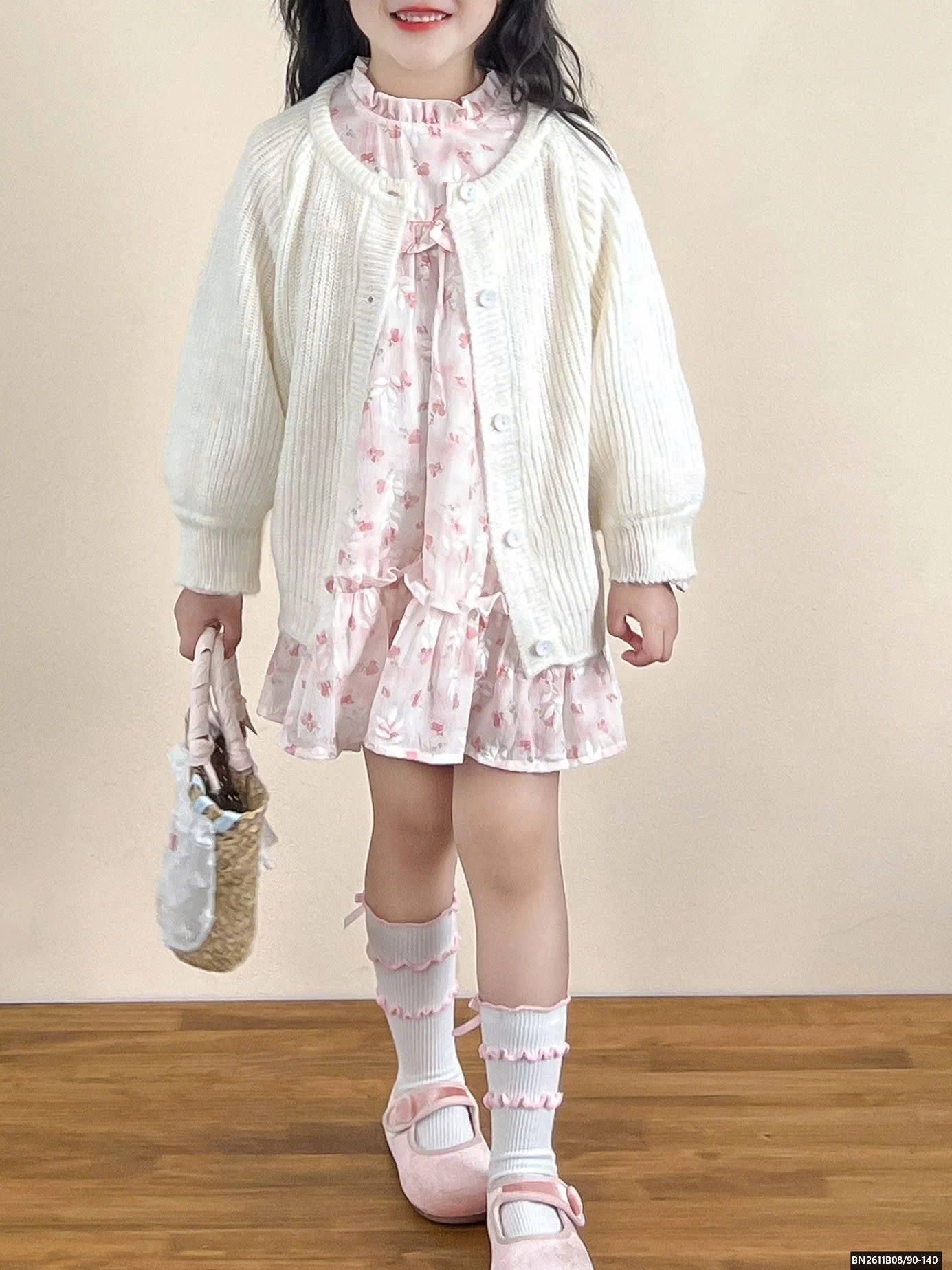 SÉT ÁO KHOÁC LEN MIX ĐẦM HOA HỒNG