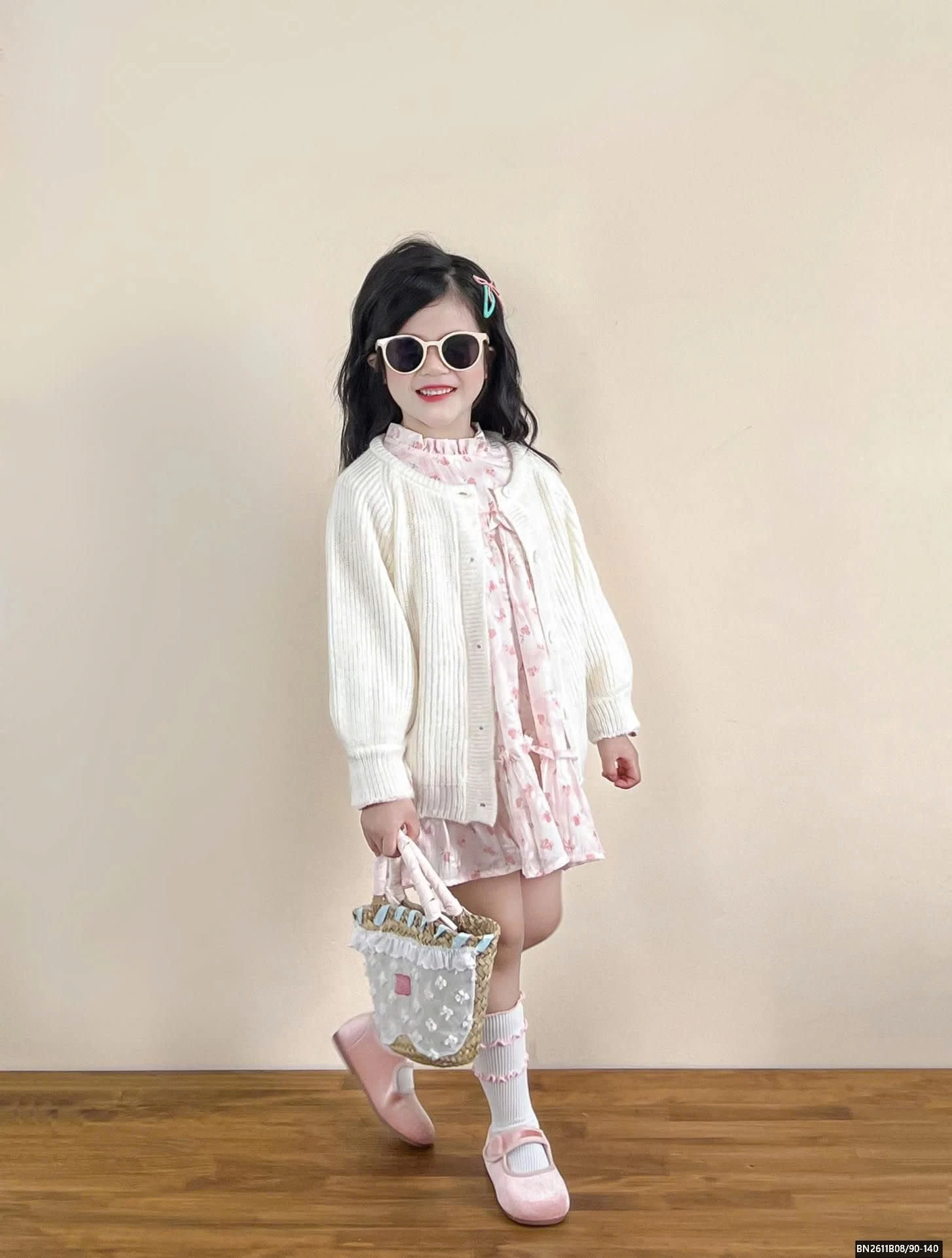 SÉT ÁO KHOÁC LEN MIX ĐẦM HOA HỒNG