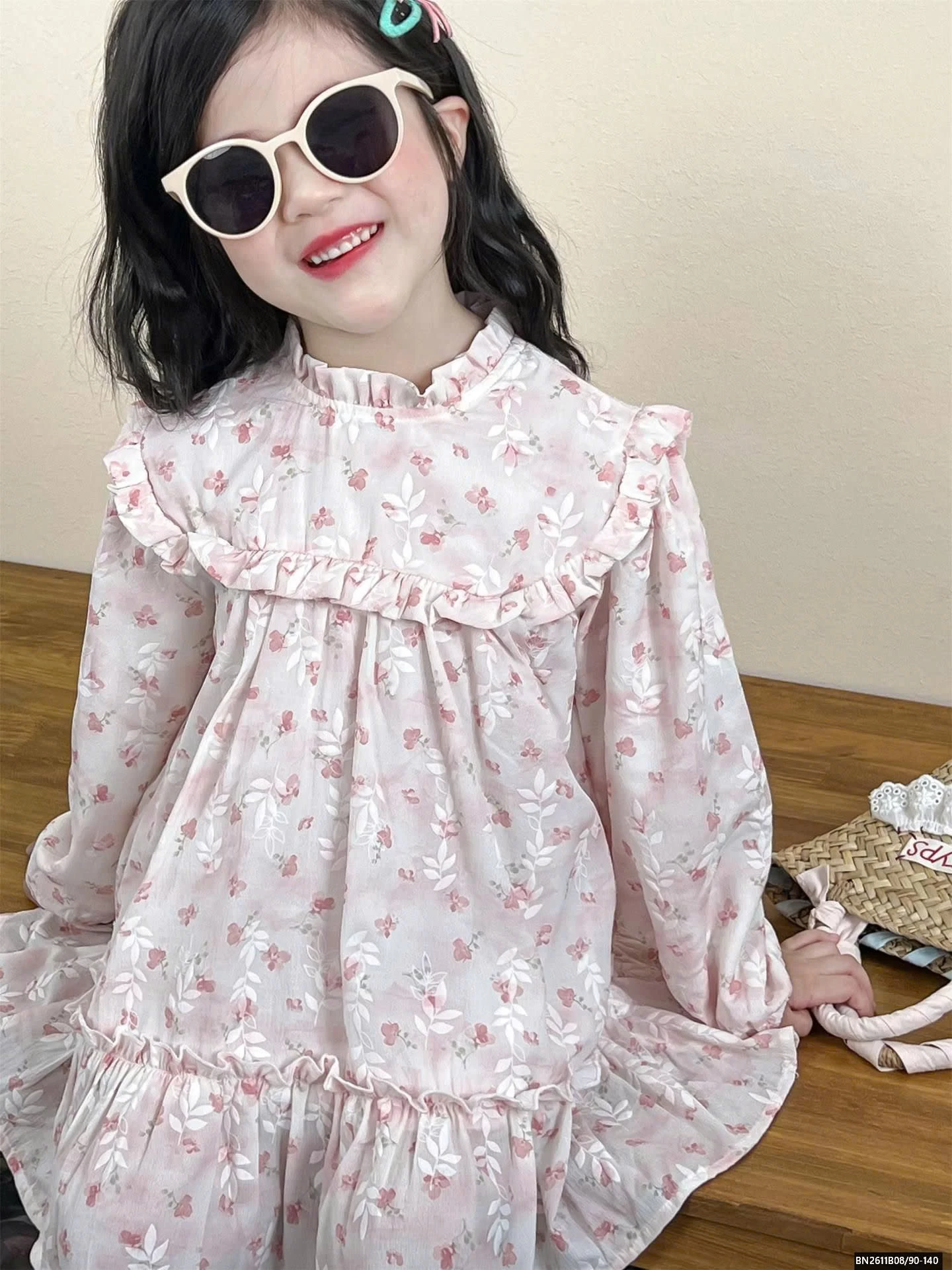 SÉT ÁO KHOÁC LEN MIX ĐẦM HOA HỒNG