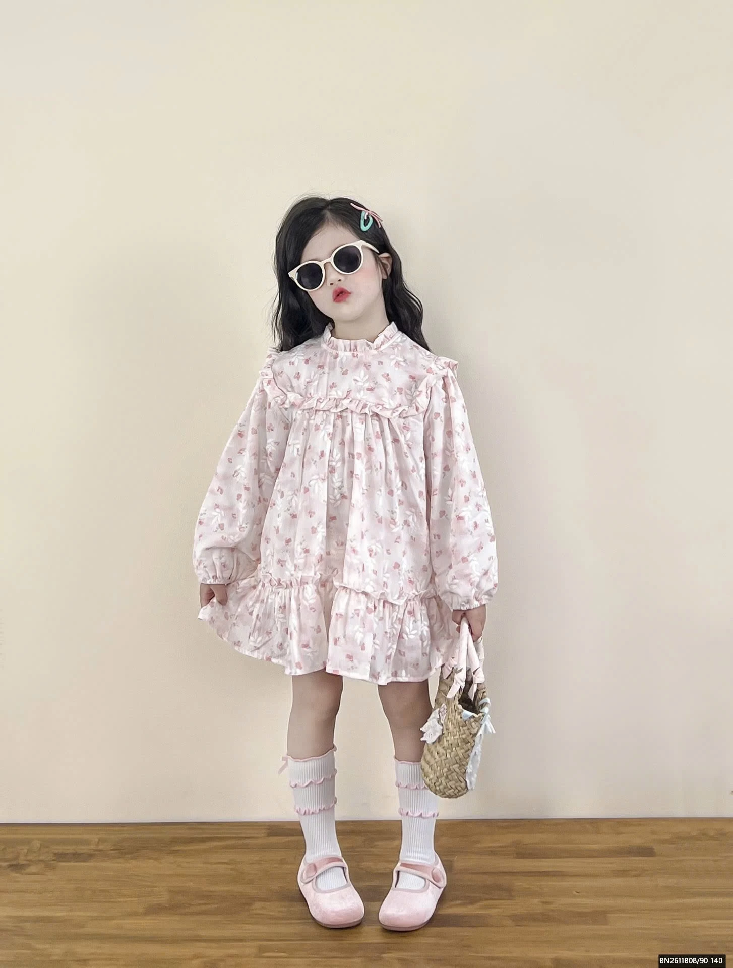 SÉT ÁO KHOÁC LEN MIX ĐẦM HOA HỒNG