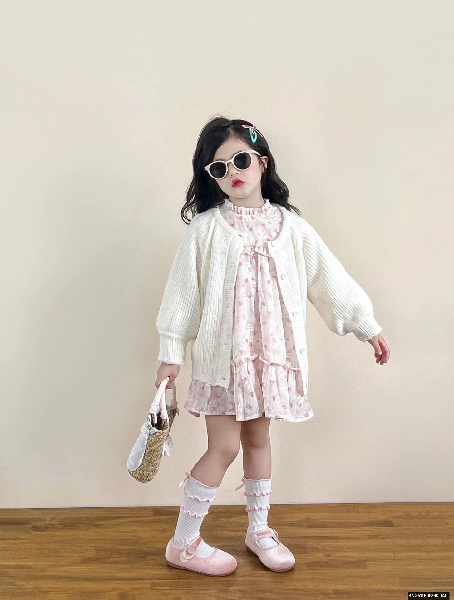 SÉT ÁO KHOÁC LEN MIX ĐẦM HOA HỒNG