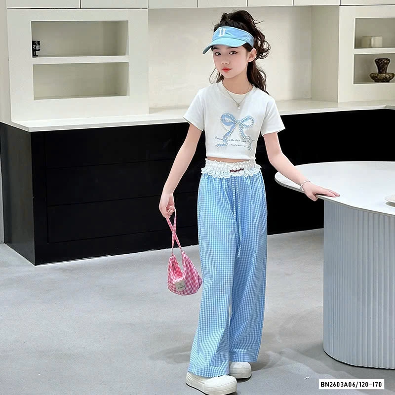 SÉT ÁO THUN NƠ MIX QUẦN SUÔNG CARO