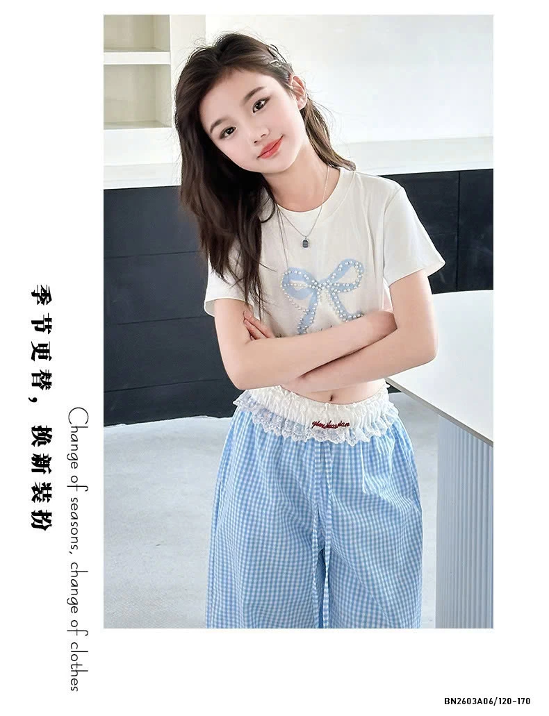 SÉT ÁO THUN NƠ MIX QUẦN SUÔNG CARO