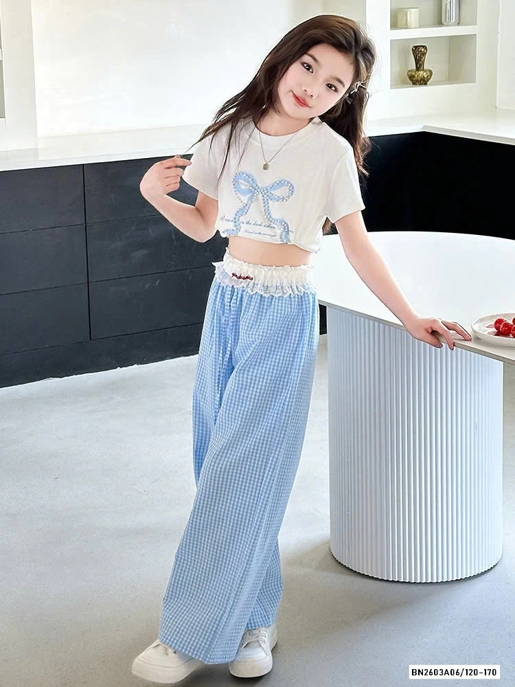 SÉT ÁO THUN NƠ MIX QUẦN SUÔNG CARO