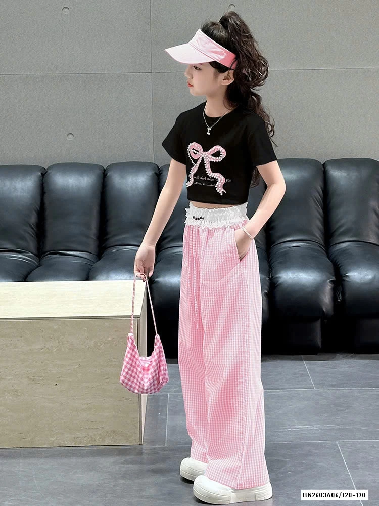 SÉT ÁO THUN NƠ MIX QUẦN SUÔNG CARO