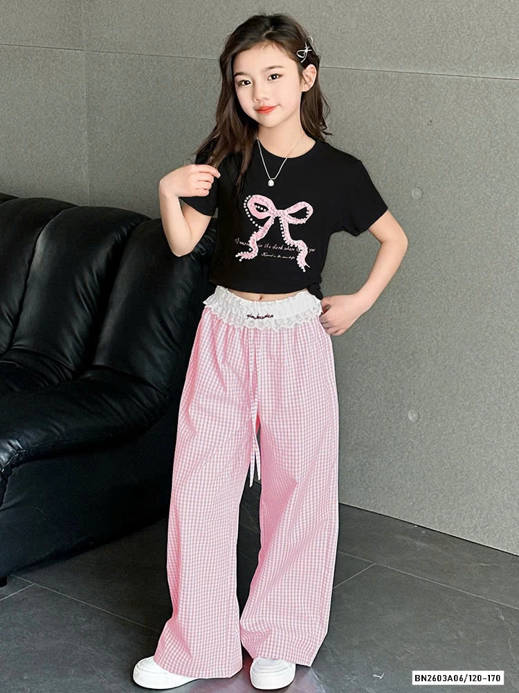 SÉT ÁO THUN NƠ MIX QUẦN SUÔNG CARO