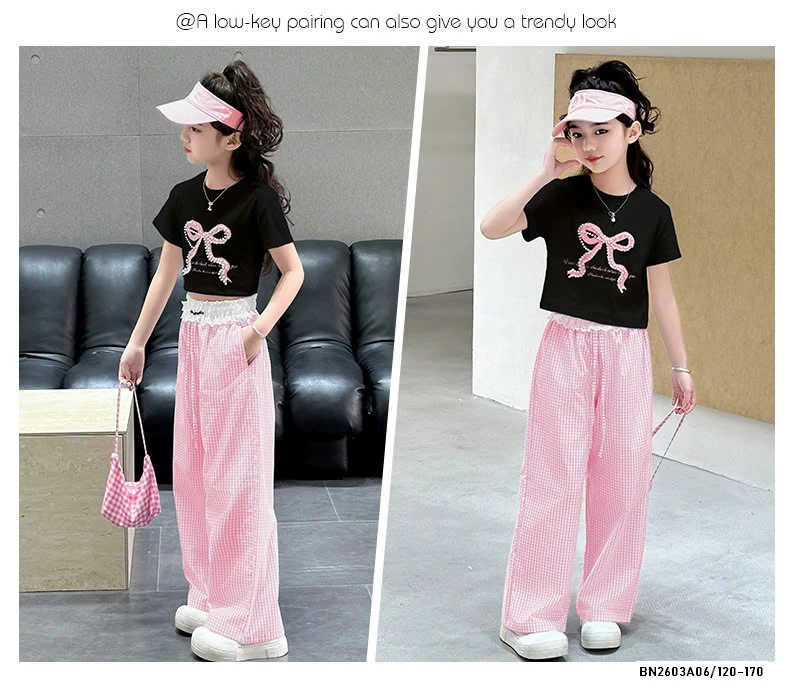 SÉT ÁO THUN NƠ MIX QUẦN SUÔNG CARO