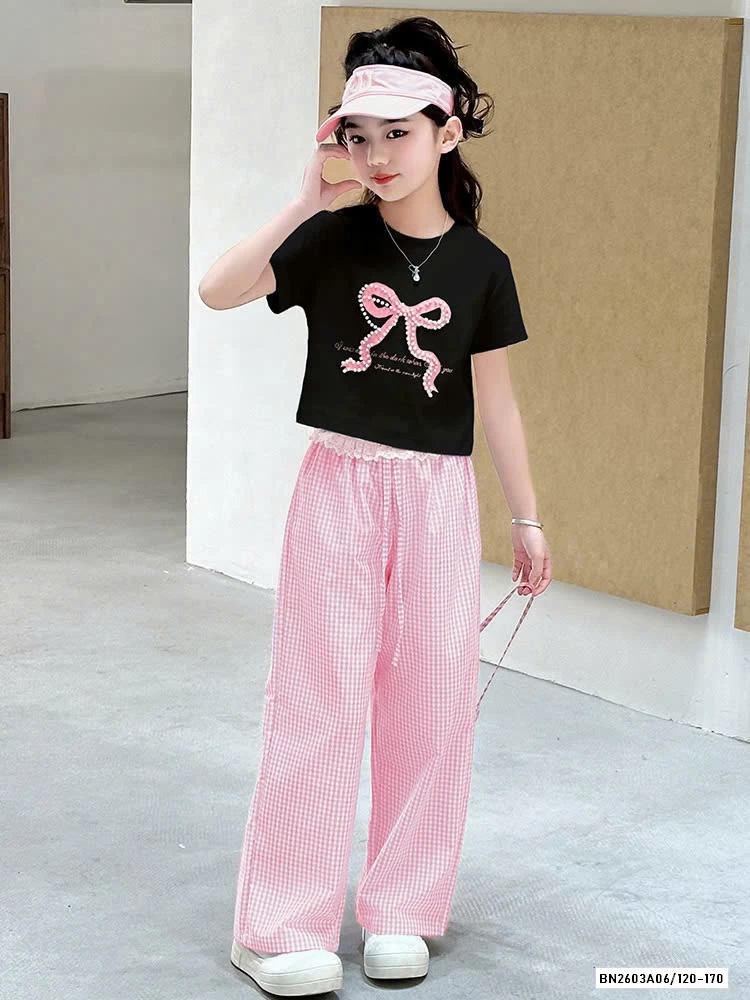 SÉT ÁO THUN NƠ MIX QUẦN SUÔNG CARO