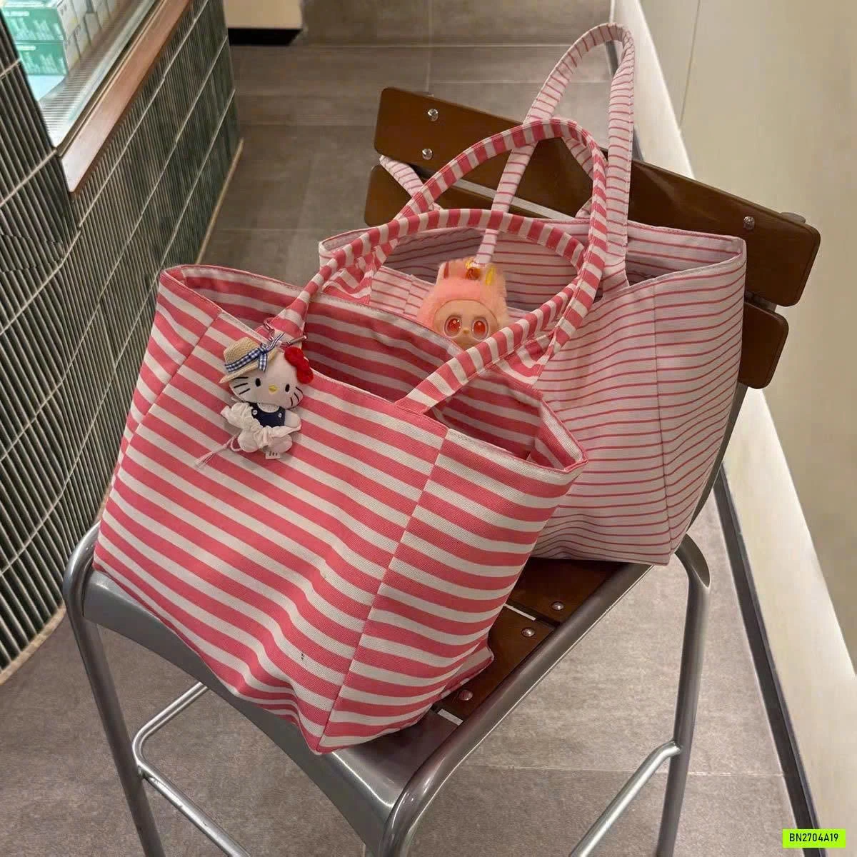 TÚI TOTE KẺ TONE HỒNG