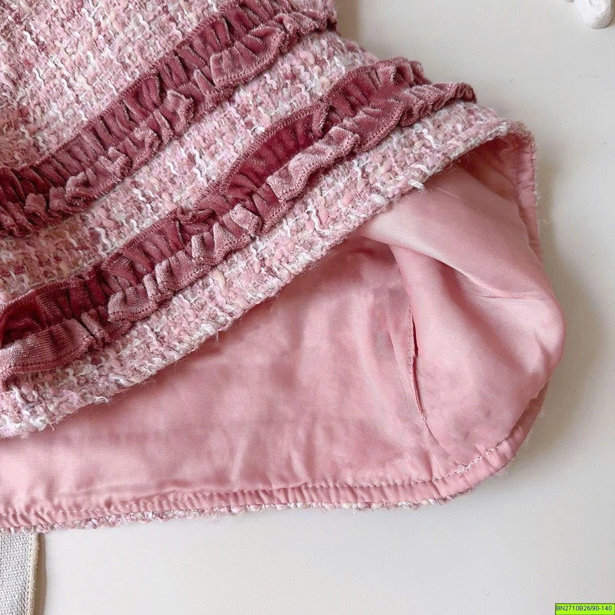 SÉT DẠ HỒNG SÁT NÁCH CHÂN VÁY XẾP LY