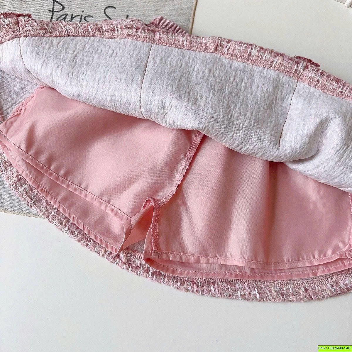 SÉT DẠ HỒNG SÁT NÁCH CHÂN VÁY XẾP LY