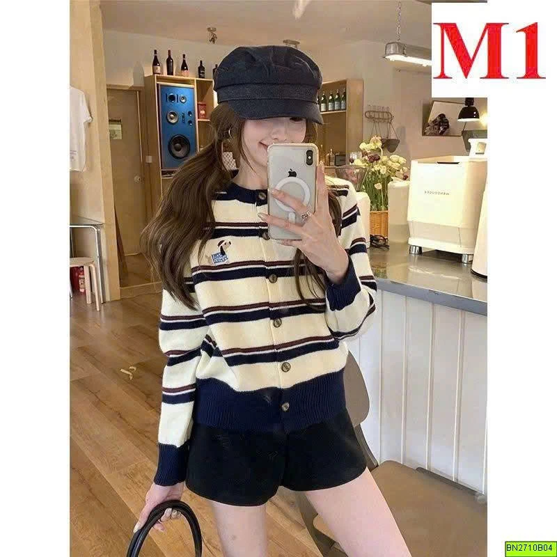 CARDIGAN LEN KẺ THÊU HÌNH CÚN