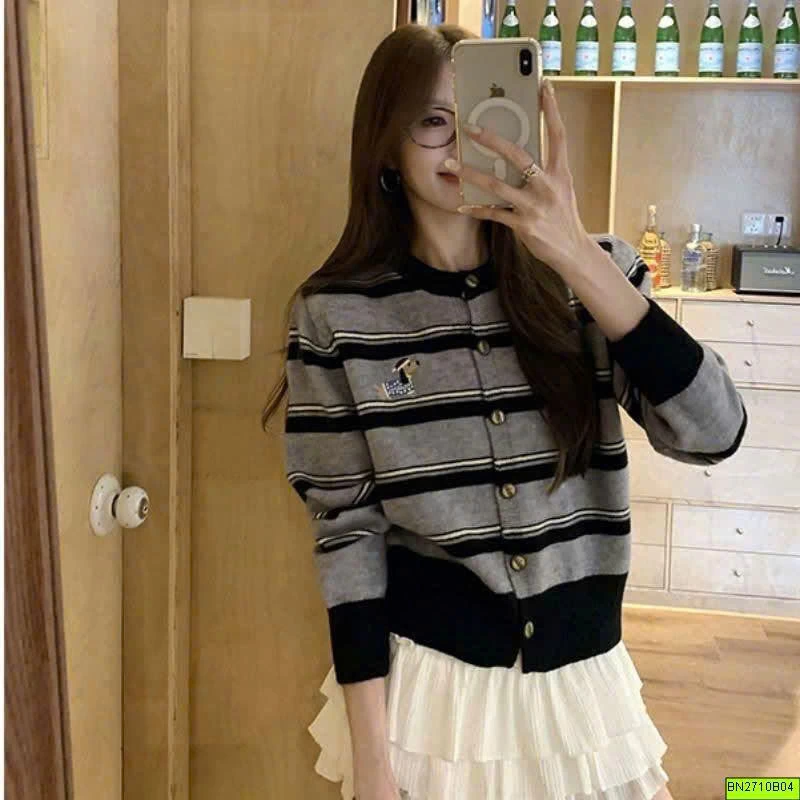 CARDIGAN LEN KẺ THÊU HÌNH CÚN