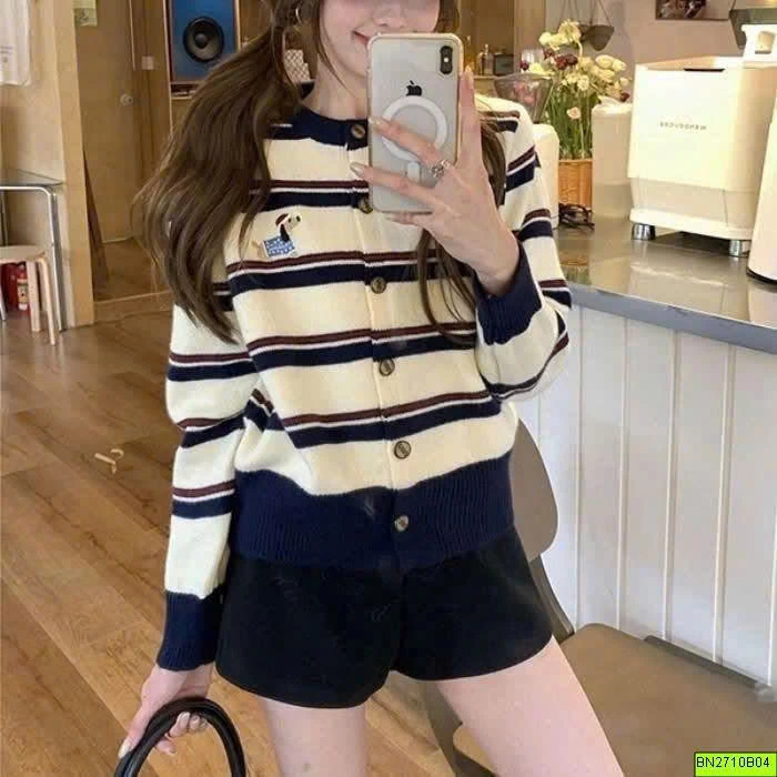 CARDIGAN LEN KẺ THÊU HÌNH CÚN