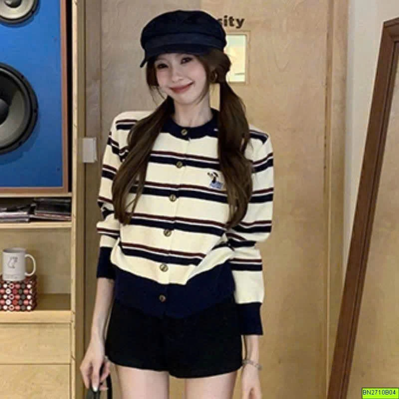 CARDIGAN LEN KẺ THÊU HÌNH CÚN