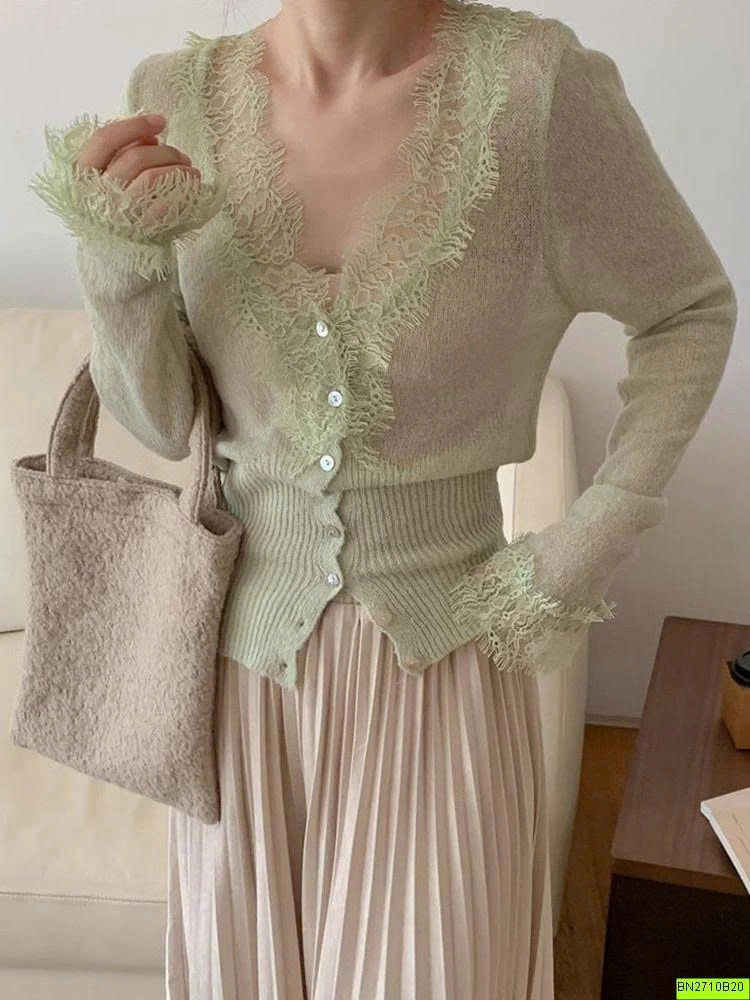 ÁO LEN NỮ MỎNG PHỐI REN