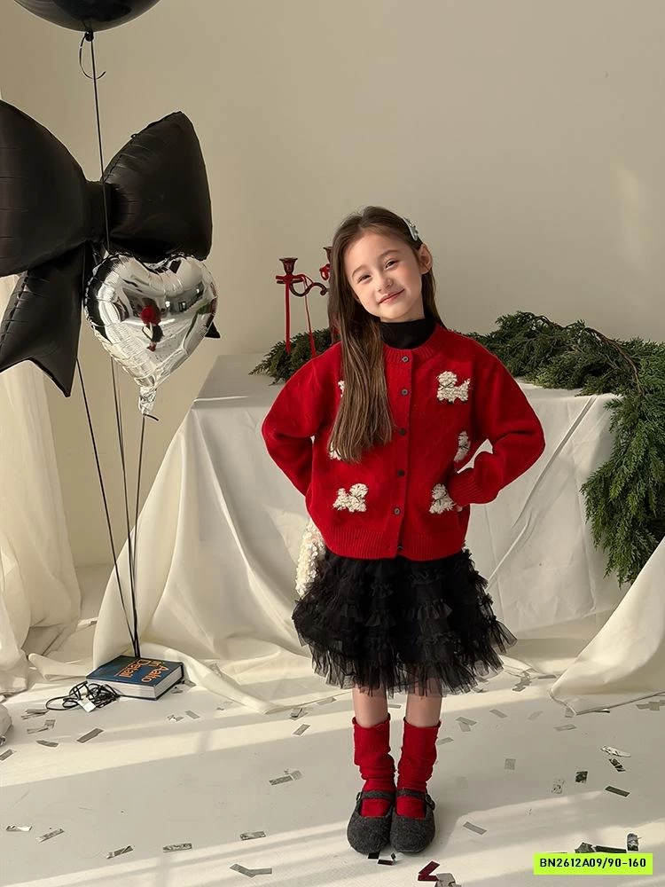 KHOÁC LEN THÊU CÚN MIX CV TUTU ĐEN AMBB