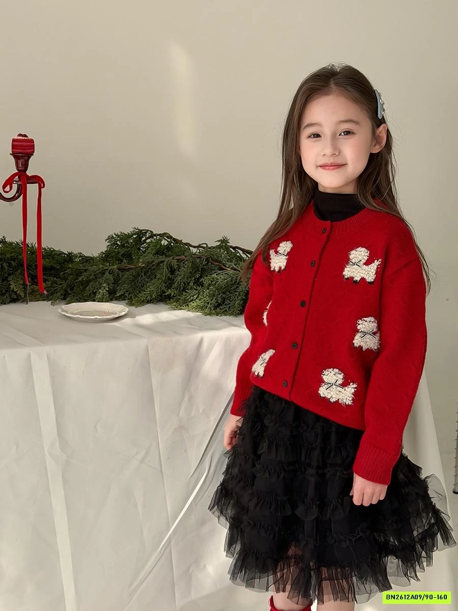 KHOÁC LEN THÊU CÚN MIX CV TUTU ĐEN AMBB