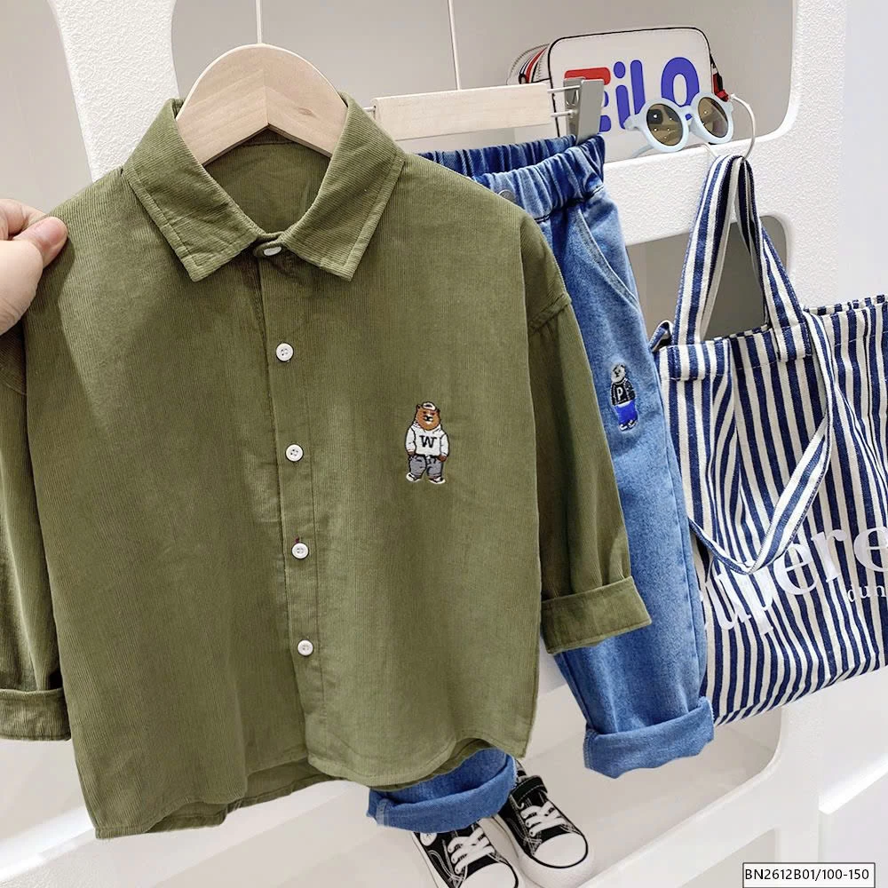 ÁO SƠ MI NHUNG THÊU GẤU  KACADY