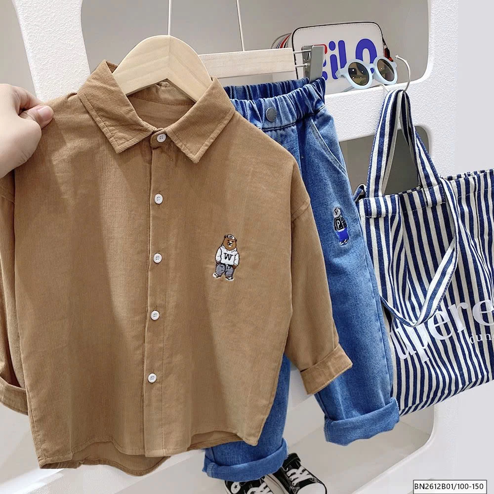 ÁO SƠ MI NHUNG THÊU GẤU  KACADY