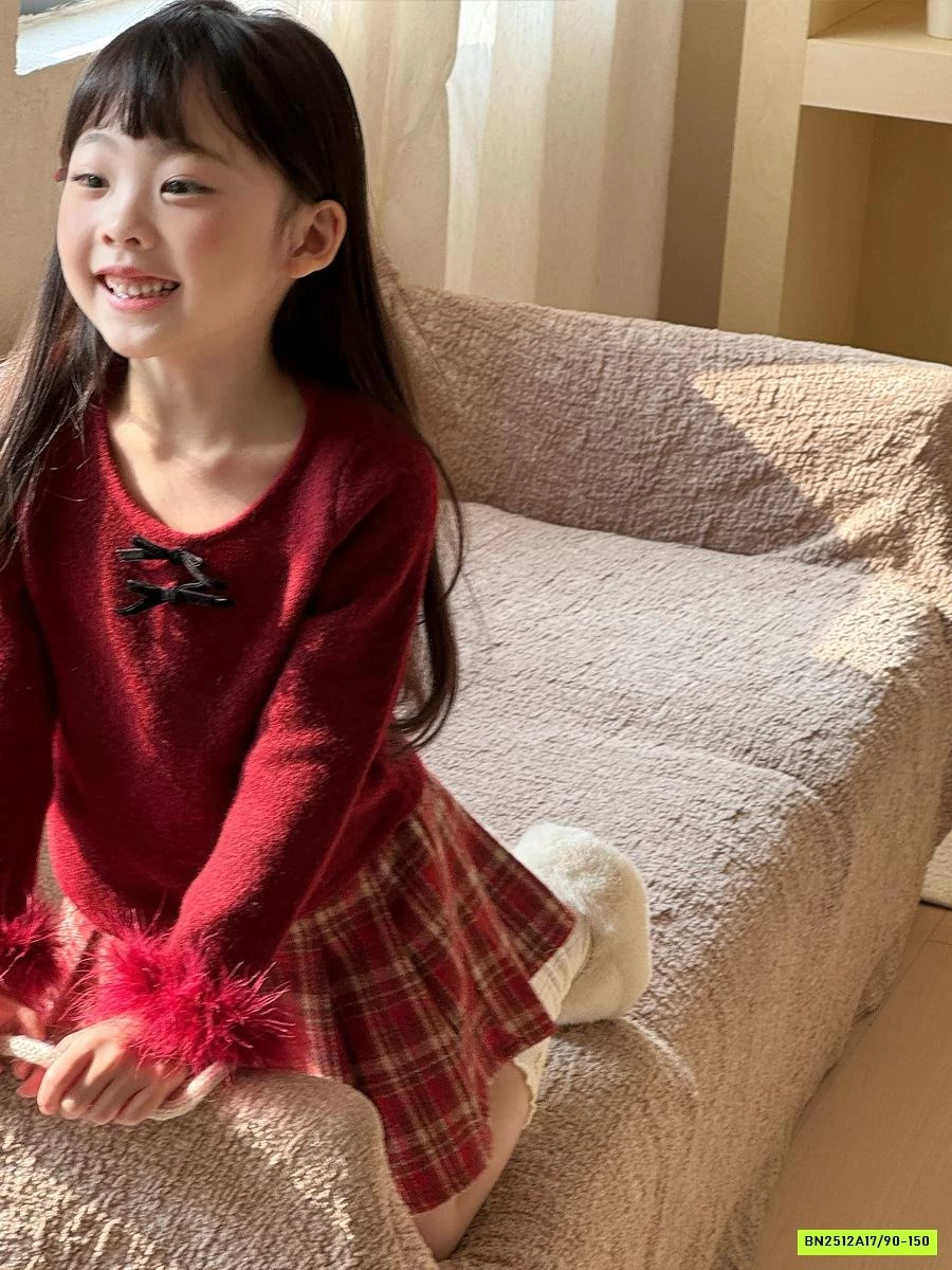 ÁO LEN ĐỎ TAY PHỐI LÔNG MIX CV CARO