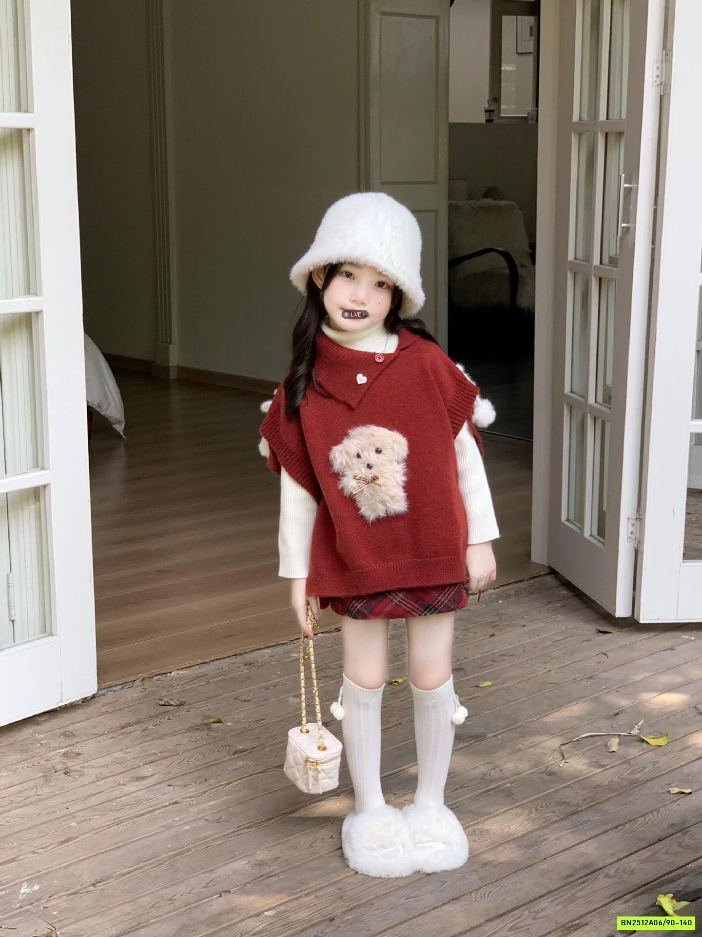 SÉT CHOÀNG LEN ĐỎ CÚN 3 CHI TIẾT