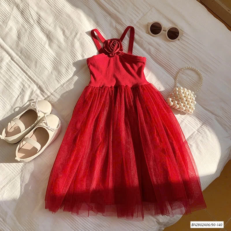 ĐẦM VOAN CỔ YẾM HOA HỒNG