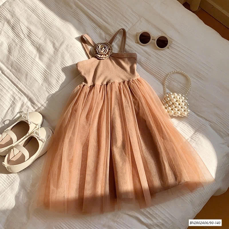 ĐẦM VOAN CỔ YẾM HOA HỒNG