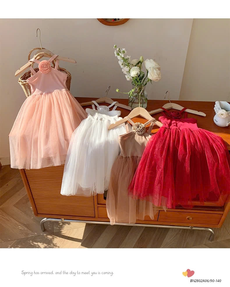 ĐẦM VOAN CỔ YẾM HOA HỒNG